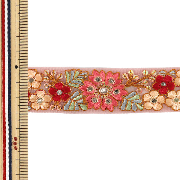 【数量5から】 手芸ブレード 『2026インド刺繍ブレード 約3cm幅 ピンク 763A』