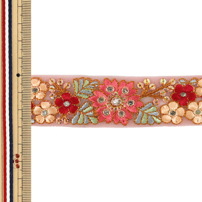 【数量5から】 手芸ブレード 『2026インド刺繍ブレード 約3cm幅 ピンク 763A』