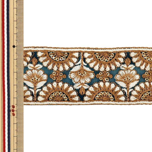 【数量5から】 手芸ブレード 『2026インド刺繍ブレード 約4.5cm幅 グリーン×ホワイト 2049B』