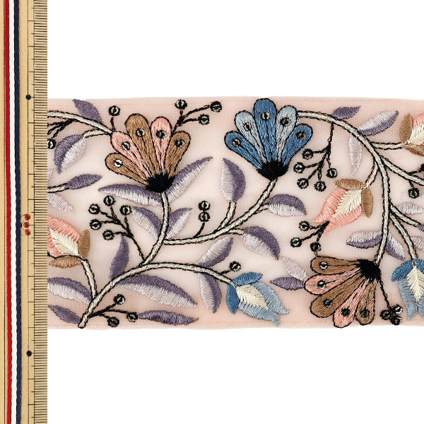 【数量5から】 手芸ブレード 『2026インド刺繍ブレード 約9cm幅 ピンク 3330E』