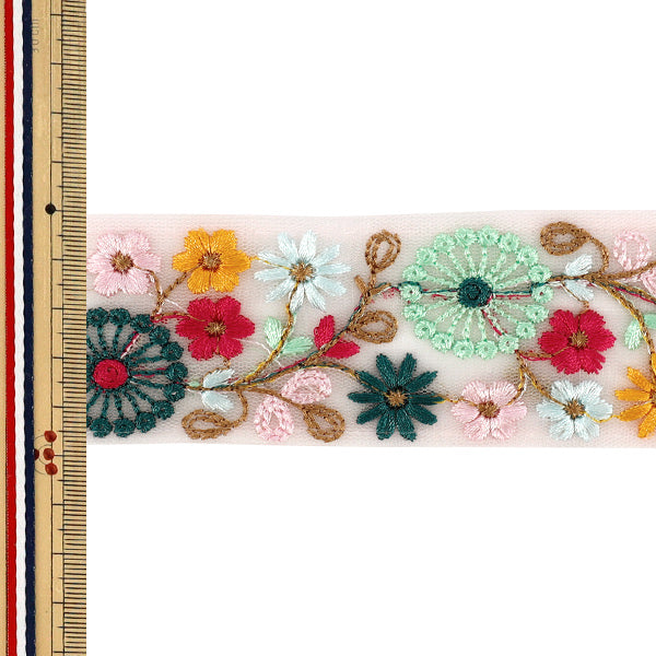 [Quantity from 5] HandicraftsTrim 『2025Indian embroidery trim Approximately 4.8cm width pink M-1247I''