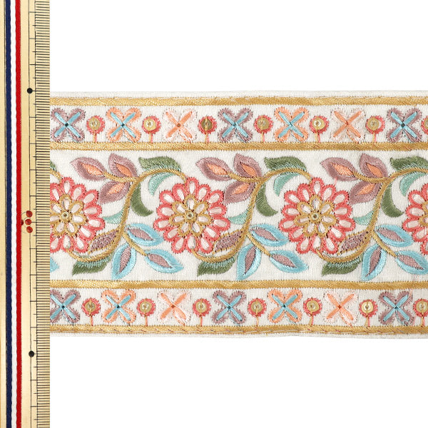 【数量5から】 手芸ブレード 『2023インド刺繍ブレード 約9.3cm幅 ベージュ 3783H』
