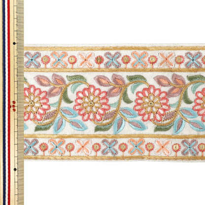 【数量5から】 手芸ブレード 『2023インド刺繍ブレード 約9.3cm幅 ベージュ 3783H』