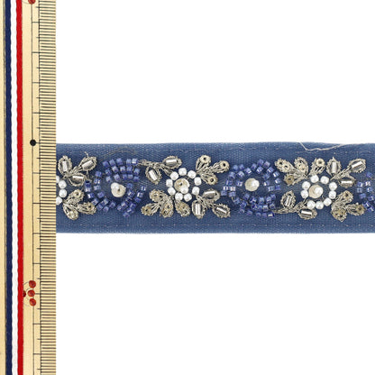 【数量5から】 手芸ブレード 『2025インド刺繍ブレード 約3cm幅 ブルー 48355F』
