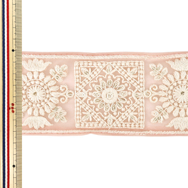 【数量5から】 手芸ブレード 『2025インド刺繍ブレード 約7.4cm幅 ピンク M-1034E』