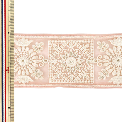 【数量5から】 手芸ブレード 『2025インド刺繍ブレード 約7.4cm幅 ピンク M-1034E』