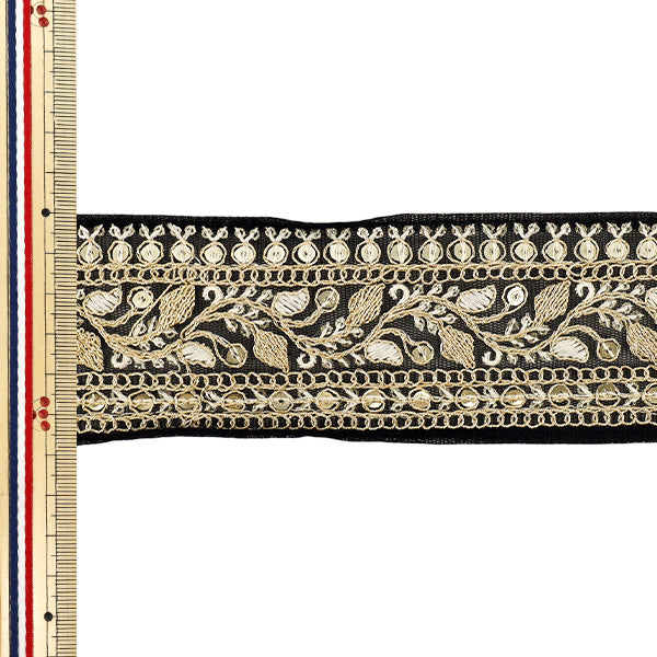 【数量5から】 手芸ブレード 『2025インド刺繍ブレード 約5.8cm幅 ブラック M-1332C』