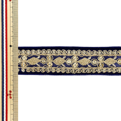 【数量5から】 手芸ブレード 『2025インド刺繍ブレード 約3cm幅 ブルー M-1333I』