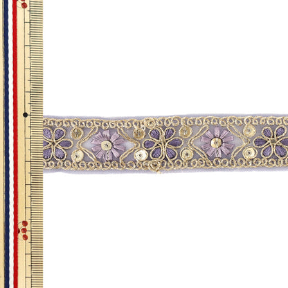 【数量5から】 手芸ブレード 『2025インド刺繍ブレード 約2.5cm幅 パープル M-1379B』