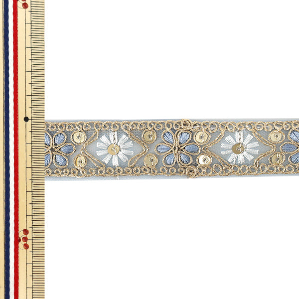 【数量5から】 手芸ブレード 『2025インド刺繍ブレード 約2.5cm幅 ブルー M-1379K』