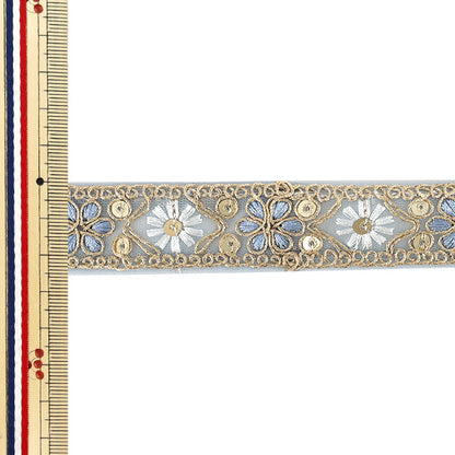 【数量5から】 手芸ブレード 『2025インド刺繍ブレード 約2.5cm幅 ブルー M-1379K』