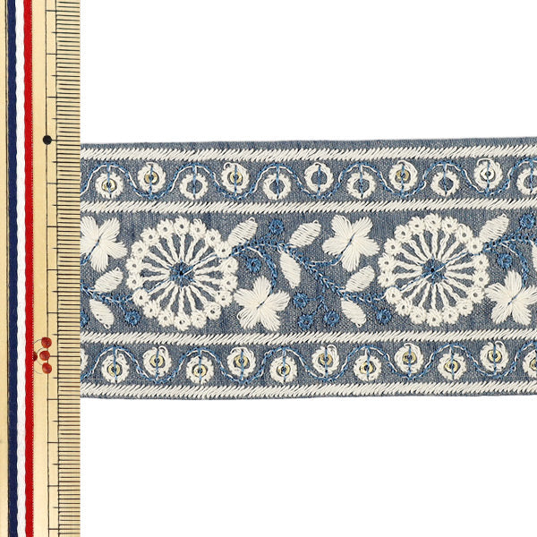 【数量5から】 手芸ブレード 『2025インド刺繍ブレード 約6cm幅 ブルー M-1441A』