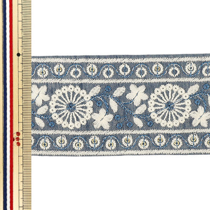 【数量5から】 手芸ブレード 『2025インド刺繍ブレード 約6cm幅 ブルー M-1441A』