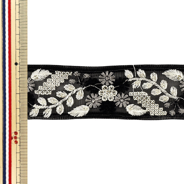 【数量5から】 手芸ブレード 『2025インド刺繍ブレード 約3.7cm幅 ブラック OK-4F』