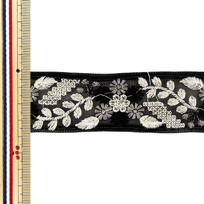 【数量5から】 手芸ブレード 『2025インド刺繍ブレード 約3.7cm幅 ブラック OK-4F』