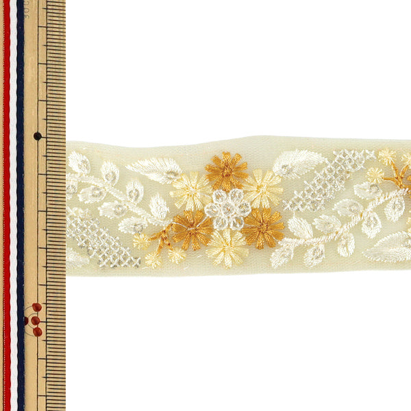 【数量5から】 手芸ブレード 『2025インド刺繍ブレード 約3.7cm幅 イエロー OK-4J』