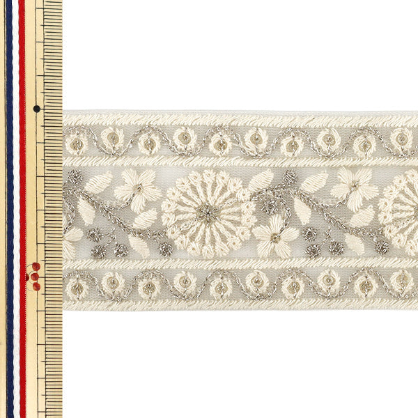 【数量5から】 手芸ブレード 『2025インド刺繍ブレード 約6cm幅 ホワイト M-1441#1』