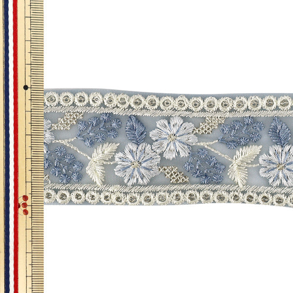 【数量5から】 手芸ブレード 『2025インド刺繍ブレード 約5cm幅 ブルー M-1459』