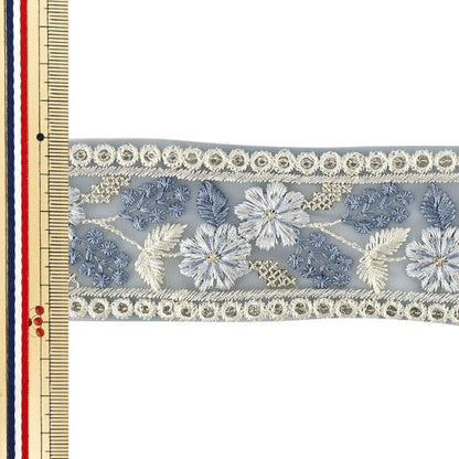 【数量5から】 手芸ブレード 『2025インド刺繍ブレード 約5cm幅 ブルー M-1459』