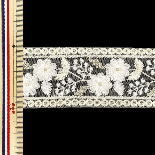 【数量5から】 手芸ブレード 『2025インド刺繍ブレード 約5cm幅 ホワイト M-1459』