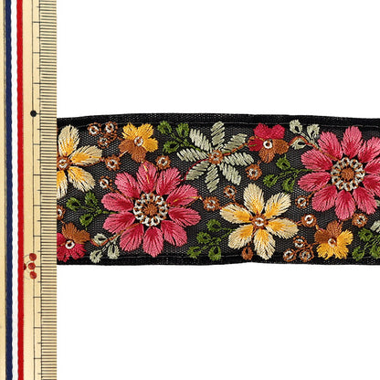 【数量5から】 手芸ブレード 『2025インド刺繍ブレード 約5cm幅 ブラック M-1454』