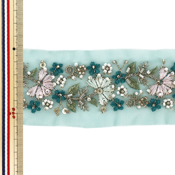【数量5から】 手芸ブレード 『2025インド刺繍ブレード 約6cm幅 ブルー M-1434A』