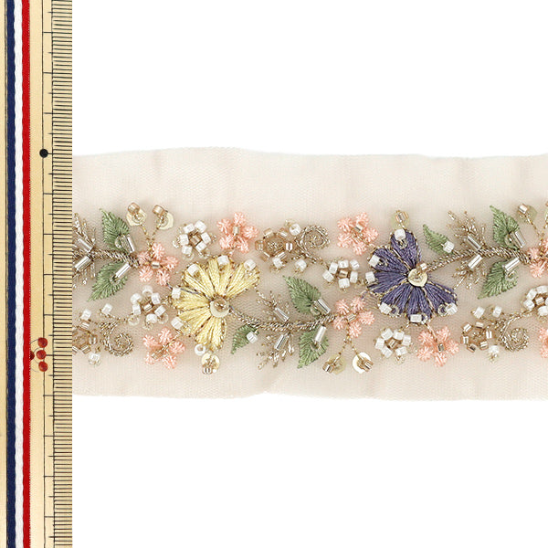 【数量5から】 手芸ブレード 『2025インド刺繍ブレード 約6cm幅 ピンク M-1434G』