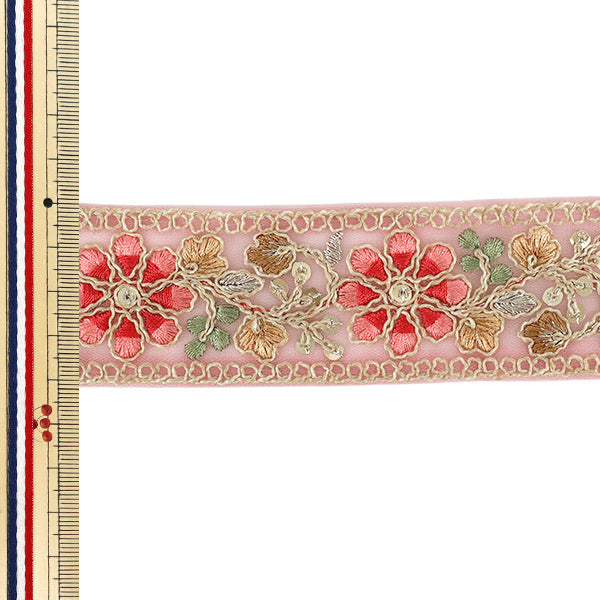 【数量5から】 手芸ブレード 『2025インド刺繍ブレード 約4cm幅 ピンク M-5010A』