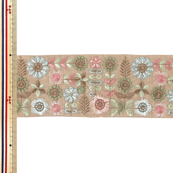 【数量5から】 手芸ブレード 『2026インド刺繍ブレード 約7cm幅 ベージュ M-5370H』