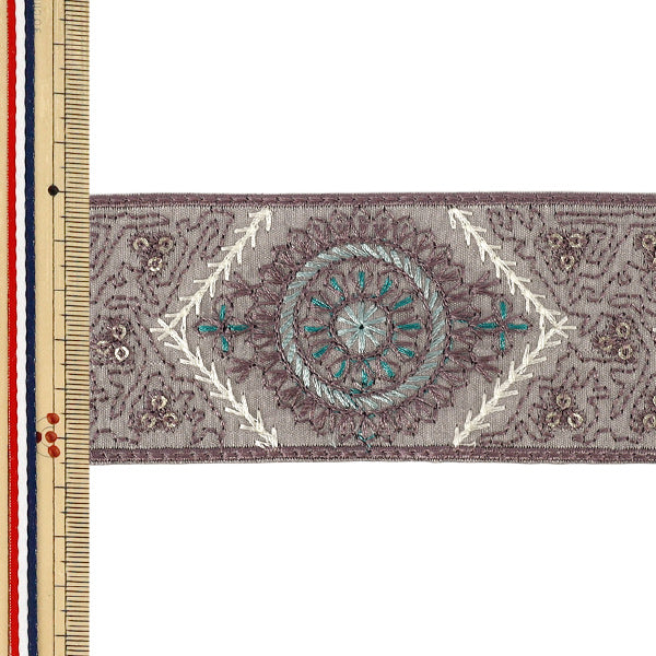 【数量5から】 手芸ブレード 『2026インド刺繍ブレード 約5.5cm幅 パープル M-5406D』
