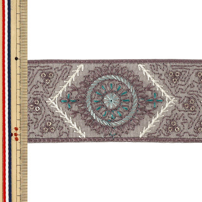 【数量5から】 手芸ブレード 『2026インド刺繍ブレード 約5.5cm幅 パープル M-5406D』