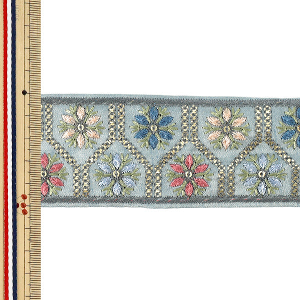 【数量5から】 手芸ブレード 『2026インド刺繍ブレード 約5cm幅 ブルー M-5407#8』