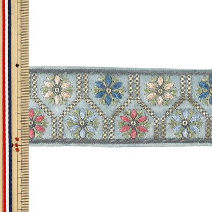 【数量5から】 手芸ブレード 『2026インド刺繍ブレード 約5cm幅 ブルー M-5407#8』