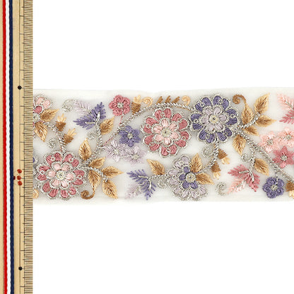 【数量5から】 手芸ブレード 『2026インド刺繍ブレード 約6.5cm幅 ホワイト M-5424B』