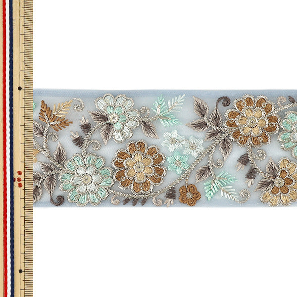【数量5から】 手芸ブレード 『2026インド刺繍ブレード 約6.5cm幅 グレー M-5424H』