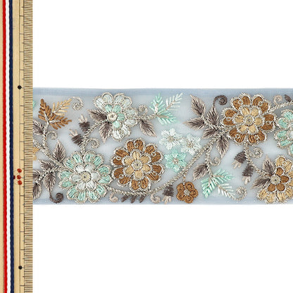 【数量5から】 手芸ブレード 『2026インド刺繍ブレード 約6.5cm幅 グレー M-5424H』