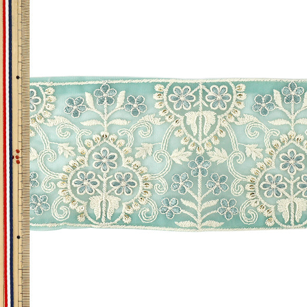 【数量5から】 手芸ブレード 『2026インド刺繍ブレード 約9.5cm幅 グリーン M-5428F』