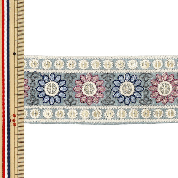 【数量5から】 手芸ブレード 『2026インド刺繍ブレード 約5.3cm幅 ブルー 71403G』