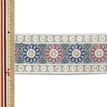 【数量5から】 手芸ブレード 『2026インド刺繍ブレード 約5.3cm幅 ブルー 71403G』