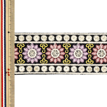 【数量5から】 手芸ブレード 『2026インド刺繍ブレード 約5.3cm幅 ブラック 71403I』