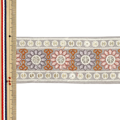 [Quantità da 5] ArtigianatoTrim 『2026Rifiniture per ricamo indiano Larghezza circa 5,3 cm Grigio 71403J''
