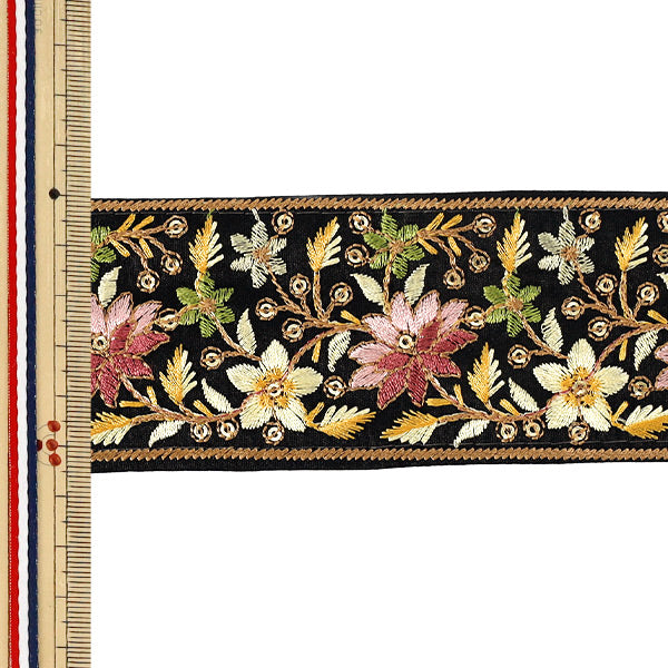 【数量5から】 手芸ブレード 『2026インド刺繍ブレード 約5.5cm幅 ブラック 71406A』