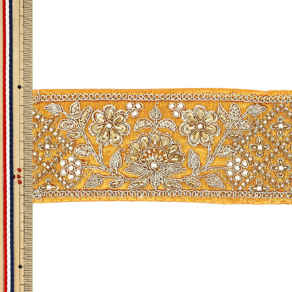 【数量5から】 手芸ブレード 『2026インド刺繍ブレード 約6.5cm幅 オレンジ×ゴールド 48708D』