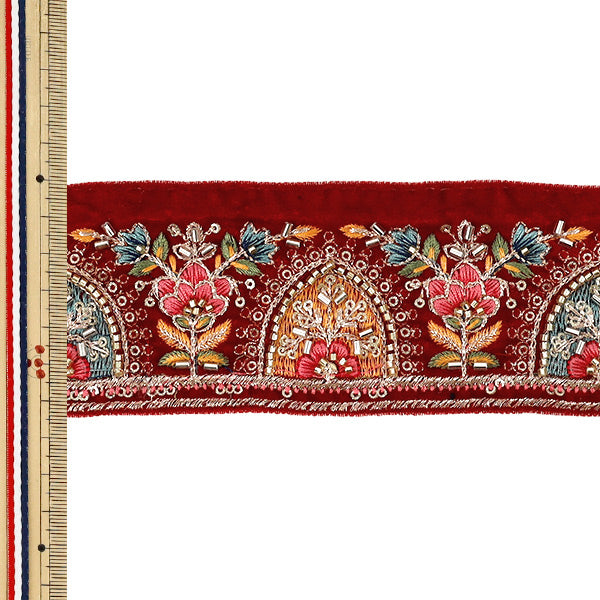 【数量5から】 手芸ブレード 『2026インド刺繍ブレード 約6.5cm幅 レッド 48872E』