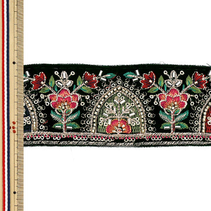 【数量5から】 手芸ブレード 『2026インド刺繍ブレード 約6.5cm幅 グリーン 48872A』