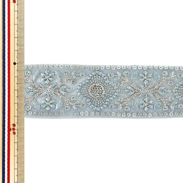【数量5から】 手芸ブレード 『2026インド刺繍ブレード 約4cm幅 ブルー 371H』