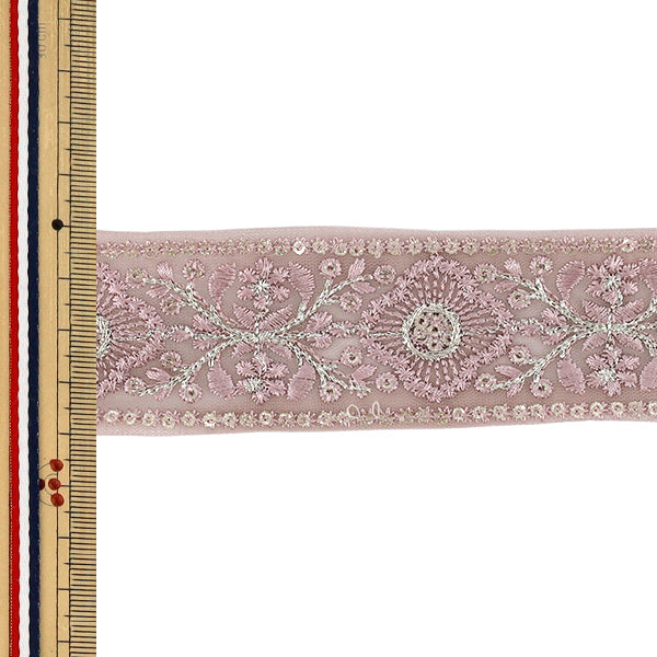 [Quantité à partir de 5] ArtisanatGarniture 『2026Garniture de broderie indienne Environ 4 cm de large rose 371K”