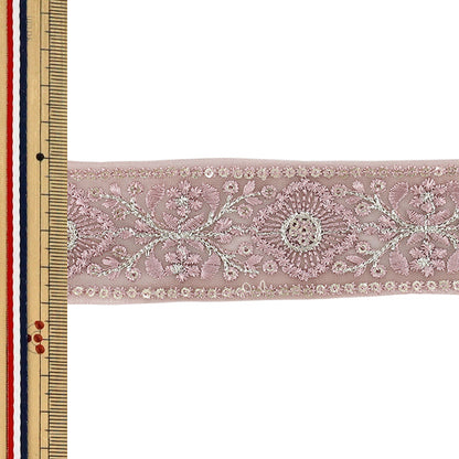 [Quantité à partir de 5] ArtisanatGarniture 『2026Garniture de broderie indienne Environ 4 cm de large rose 371K”