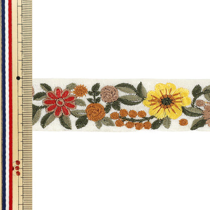 【数量5から】 手芸ブレード 『インド刺繍ブレード 約3cm幅 ホワイト×イエロー Ok1001C』