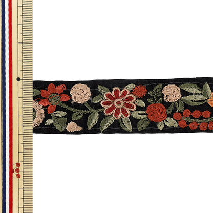 【数量5から】 手芸ブレード 『インド刺繍ブレード 約3cm幅 ブラック×オレンジ Ok1001F』